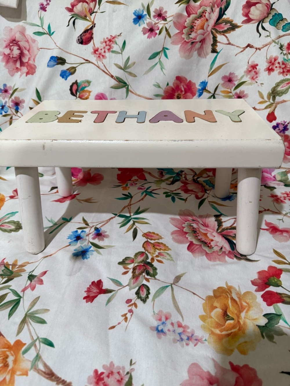 Personalized Wooden Step Stool with Multicolor Name
